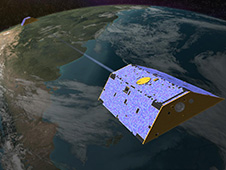 Illustration of the twin Gravity Recovery and Climate Experiment (GRACE) satellites in orbit.