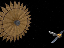 This artist's concept shows the geometry of a space telescope aligned with a starshade