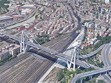 A satellite view of the Morandi Bridge in Genoa, Italy