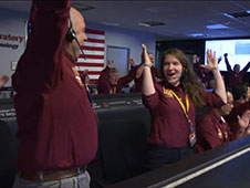 reactions after receiving confirmation that the spacecraft successfully touched down on the surface of Mars