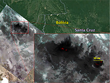 ECOSTRESS imagery of fires burning in the Bolivian Amazon