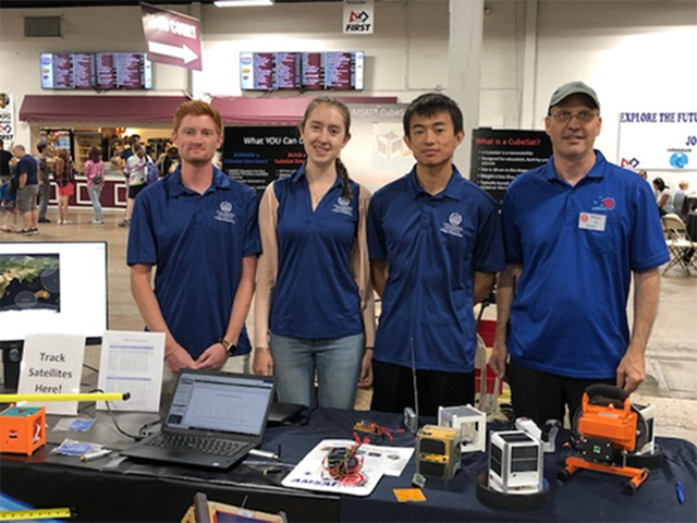 Dawson Duckworth KC3NNB, Lauren Hurley KD2RHC, Kaixuan Ji AC3EN and Dr. Alan Johnston KU2Y staffed the AMSAT / Villanova CubeSat Club table at the Robotstock/STEM event in August