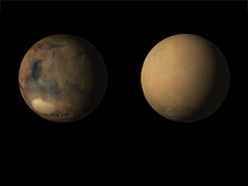 Side-by-side movies shows how dust has enveloped the Red Planet