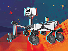 This cartoon depicts NASA's next Mars rover, which launches in 2020