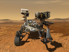 This illustration depicts NASA's Perseverance rover operating on the surface of Mars