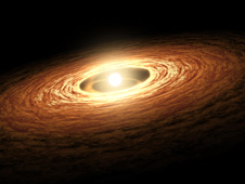 This illustration shows a young, Sun-like star encircled by its planet-forming disk of gas and dust