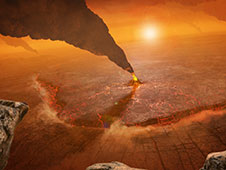 An artist's concept of active volcanos on Venus