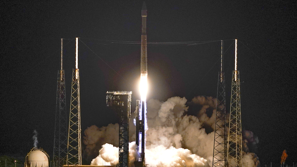 A United Launch Alliance Atlas V rocket carrying the Lucy spacecraft lifts off from Launch Complex 41 at the Cape Canaveral Space Force Station on Saturday in Cape Canaveral, Fla.
