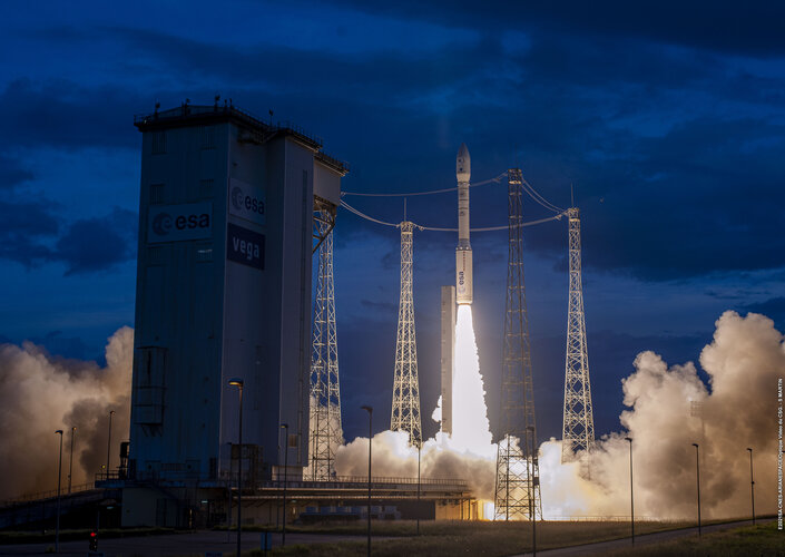 Vega lifts off on flight VV20 from Europe's Spaceport in French Guiana