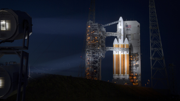 In this 2018 handout provided by NASA, the United Launch Alliance Delta IV Heavy rocket prepares to launch with the Parker Solar Probe onboard.