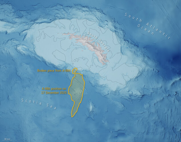 A-68A’s position on 17 December