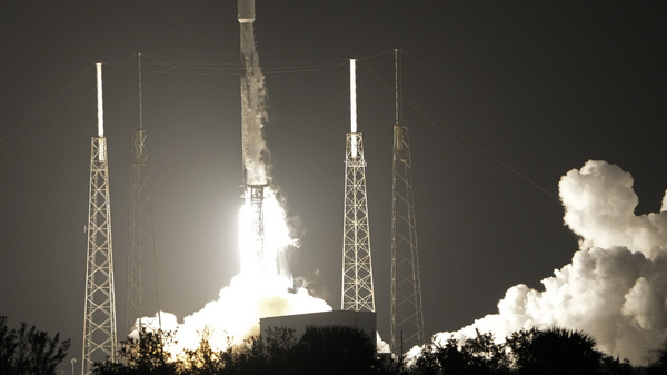 A SpaceX Falcon 9 rocket, with a payload including two lunar rovers from Japan and the United Arab Emirates, lifts off from Launch Complex 40 at the Cape Canaveral Space Force Station in Cape Canaveral, Fla., Sunday, Dec. 11, 2022.