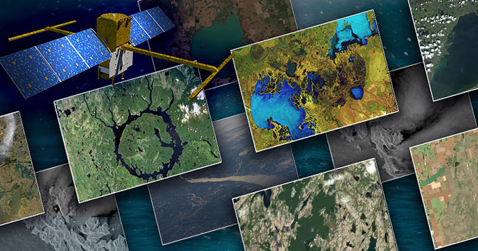 Photo montage of satellite maps