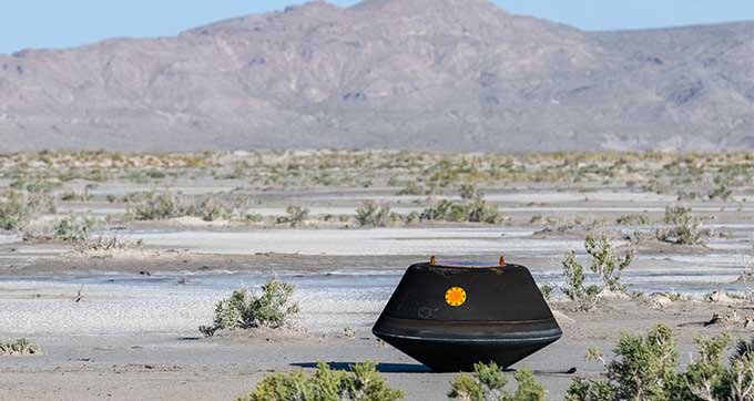 The sample return capsule from the OSIRIS-REx mission in the Utah desert