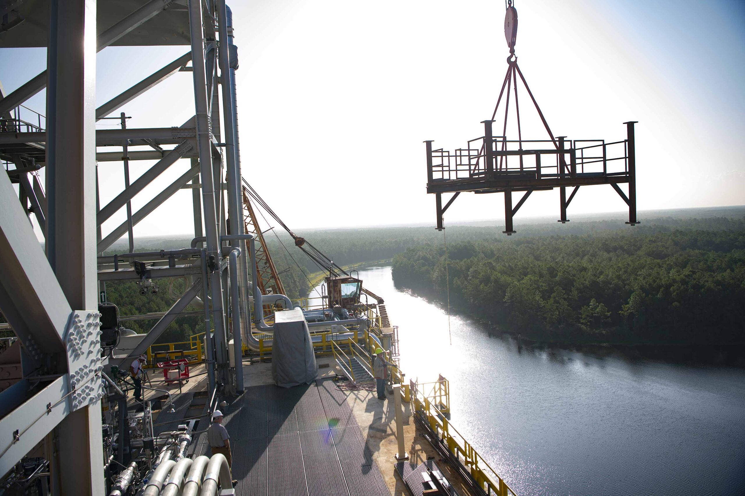 umbilical support structure at the site’s B-2 Test Stand for future testing of the new Exploration Upper Stage (EUS) that will fly on future Artemis missions to the Moon and beyond.