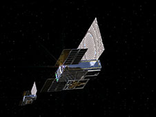 An artist's rendering of the twin Mars Cube One (MarCO) spacecraft.