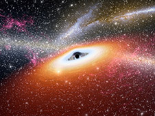 This artist's conception illustrates one of the most primitive supermassive black holes