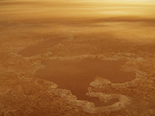 Illustration of lakes formed on the surface of Titan created from Cassini data.