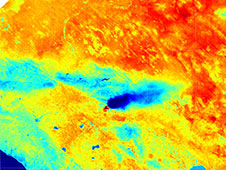 This ECOSTRESS temperature map shows the region surrounding the Apple fire