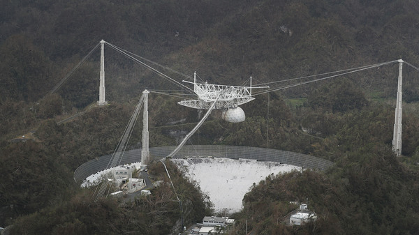 The Arecibo Observatory in Puerto Rico is seen after it was hit by Hurricane Maria in September 2017.