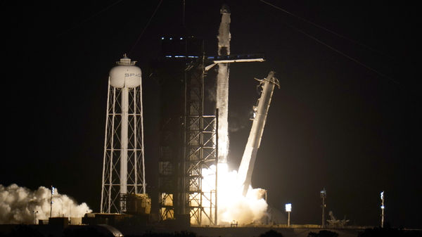 A SpaceX Falcon 9 rocket with the Crew Dragon space capsule lifts off from pad 39A at the Kennedy Space Center in Cape Canaveral, Fla., Friday, April 23, 2021.