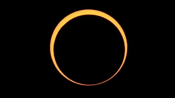 The moon appears to cover the sun during an annular eclipse of the sun May 20, 2012 as seen from Chaco Culture National Historical Park in Nageezi, Arizona.