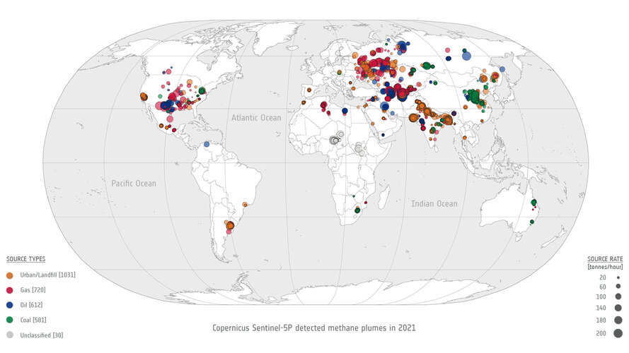 Sentinel-5P detected methane plumes