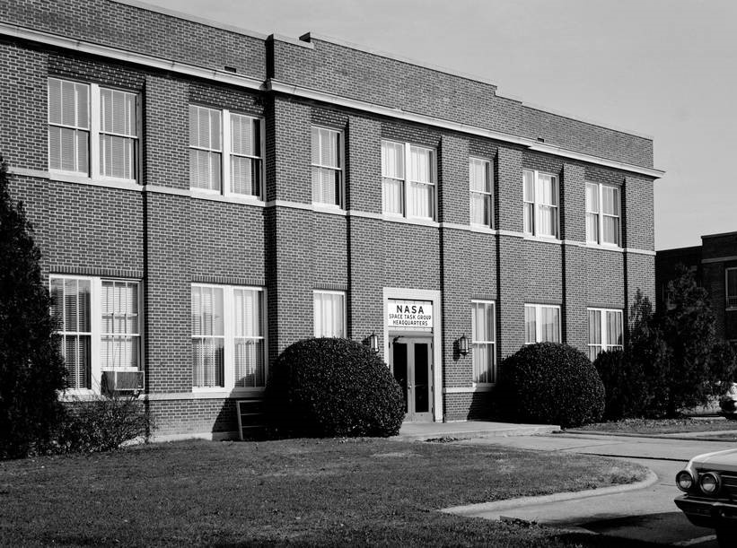 : The headquarters building for the Space Task Group at NASA’s Langley Research Center in Hampton, Virginia