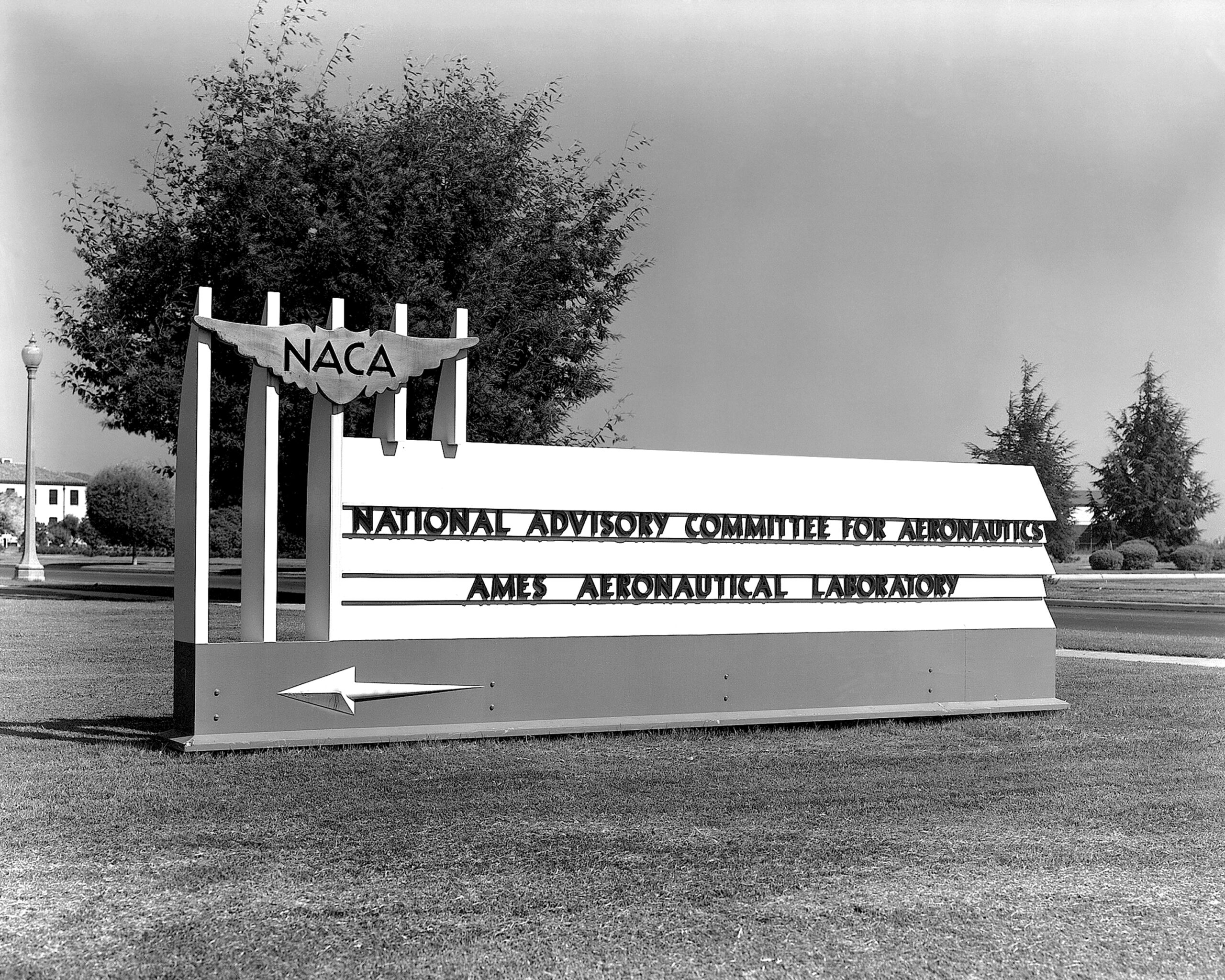 The entrance sign to the NACA Ames Aeronautical Laboratory, now NASA’s Ames Research Center in California’s Silicon Valley